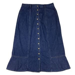 Y2K Orvis Jean Midi Skirt Women 10 A Line Western Ranch Boho Cowgirl Button Fron
